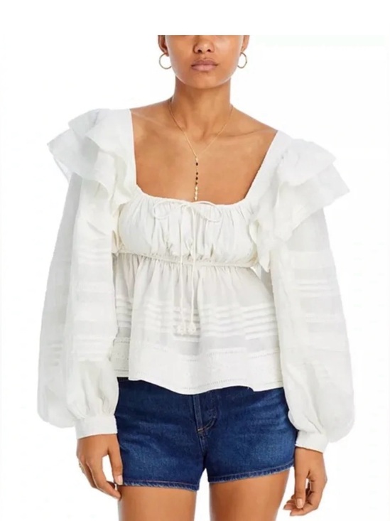 FARM Rio Tops - FARM Rio Off White Square Neckline Ruffle Blouse
